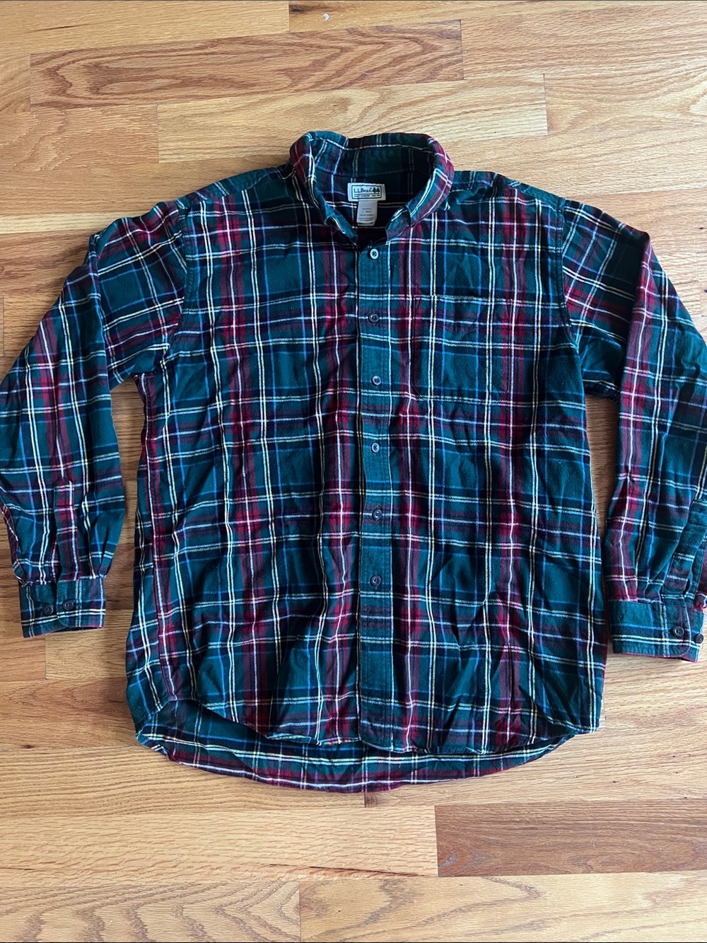 L.L. Bean Men's Green and Red Plaid Button-Down Shirt